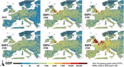 Gridded GDP Projections Compatible With the Five SSPs (Shared Socioeconomic Pathways)